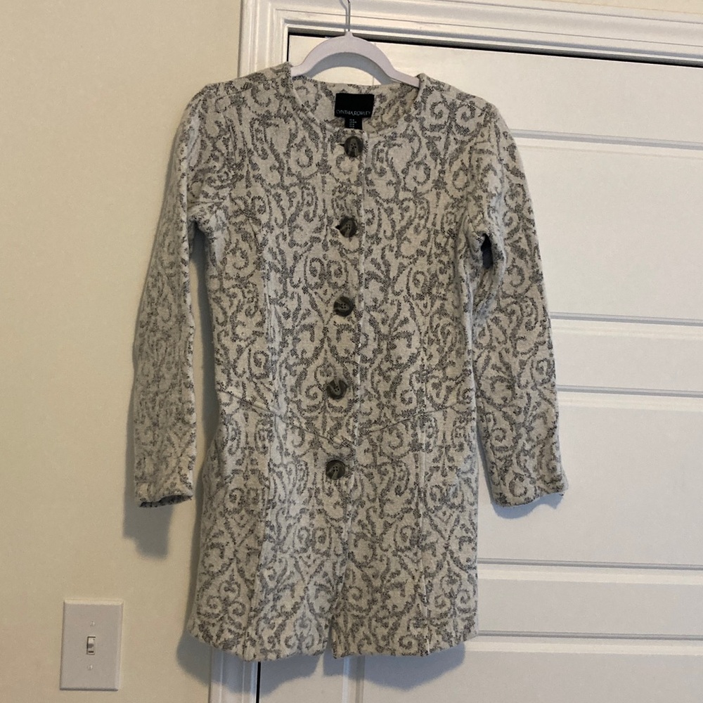 Anthropologie Cream & Gray Patterned Wool-Blend Coat
